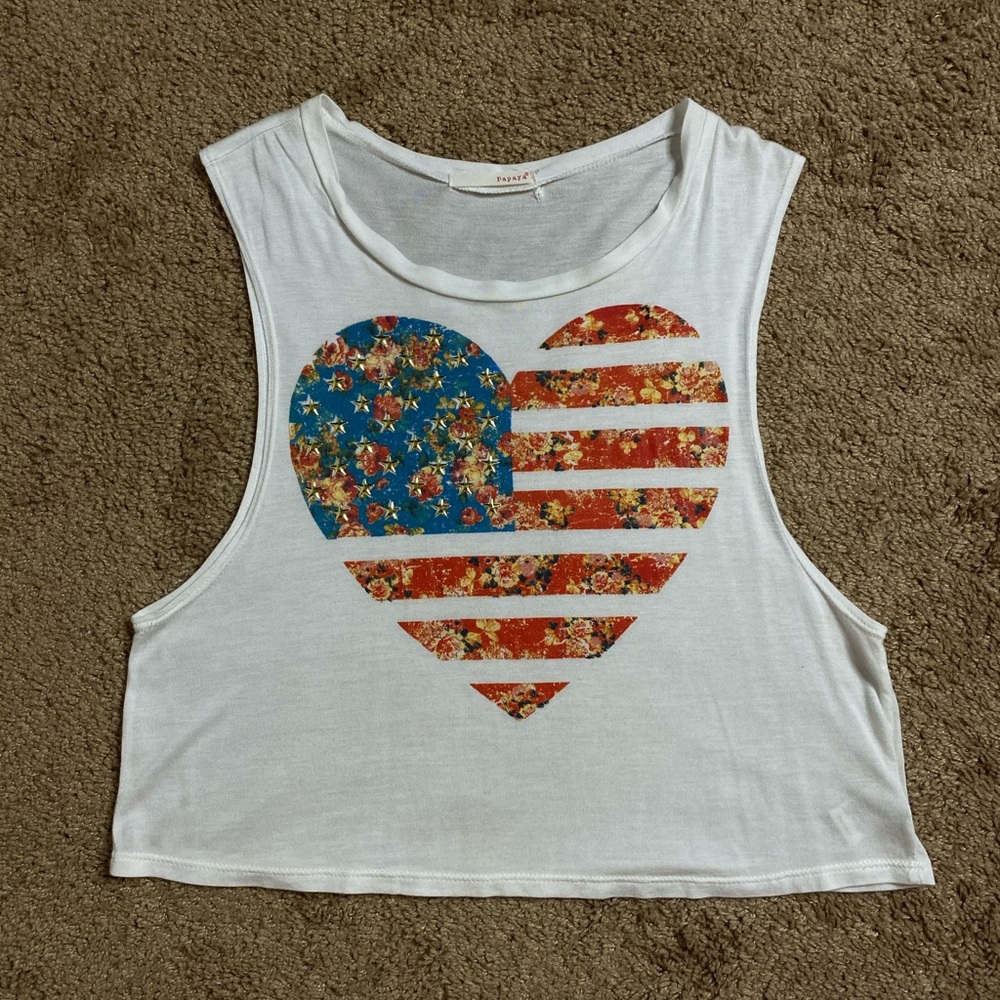 BWOT Papaya American Flag Heart Muscle Tank